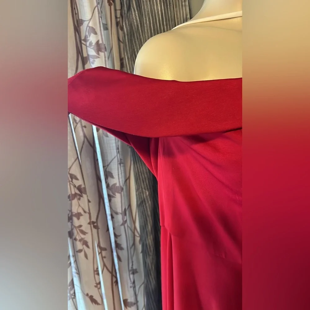 La Femme Curve Red Off The Shoulder Long Dress - Picture 13 of 15